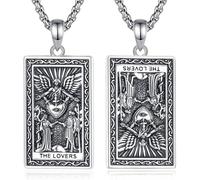 CELESTIAL Tarot Card Necklace Square Pendant Necklaces Tarot Necklace Vintage Luck Amulet Pendant Christmas Birthday Gifts for Women Men Unisex, No Gemstone