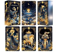 Celestial Tarot Deck, Unique Tarot Cards for Beginners with Blue Gold Edge, Divination and Spiritual Divination Tool