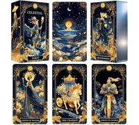 Celestial Tarot Deck, Unique Tarot Cards for Beginners with Blue Gold Edge, Divination and Spiritual Divination Tool