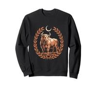 Celestial Taurus Bull With Crescent Moon And Laurel Wreath Sweatshirt