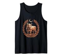Celestial Taurus Bull with Crescent Moon and Laurel Wreath Tank Top