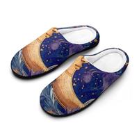 Celestial Themed Moon Mandala Floral Men's Warm Slippers Non-Slip Sole Winter Rubber Cotton Shoes for Bedroom
