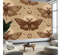 Celestial Themes Mural Wallpaper 250 x 175 cm, Retro Moon Stars Moth Wall Murals Bedrooms Large Photo Wallpaper Art Decor Paper Poster for Living Room Kitchen Office Kids