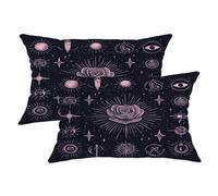 Celestial Throw Pillow Covers Set of 2, Black Rose Cosmic Decorative Cushion Cases, Gothic Style Home Decor for Sofa Bed Couch 20x12 Inch