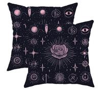 Celestial Throw Pillow Covers Set of 2, Black Rose Cosmic Decorative Cushion Cases, Gothic Style Home Decor for Sofa Bed Couch 12x12 Inch