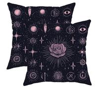 Celestial Throw Pillow Covers Set of 2, Black Rose Cosmic Decorative Cushion Cases, Gothic Style Home Decor for Sofa Bed Couch 24x24 Inch