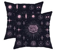 Celestial Throw Pillow Covers Set of 2, Black Rose Cosmic Decorative Cushion Cases, Gothic Style Home Decor for Sofa Bed Couch 26x26 Inch