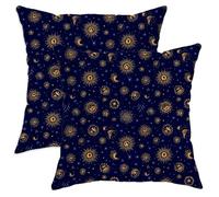 Celestial Throw Pillow Covers Set of 2, Navy Blue Sun Moon Star Decorative Cushion Cases, Home Decor for Sofa Couch Bed 16x16 Inch
