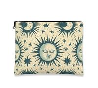 Celestial Vintage Makeup Bag, Sun and Stars Pattern Cosmetic Travel Pouch for Women, Portable Canvas Zipper Organizer, Everyday Skincare Toiletry Bag, beige, 7x9 Inch, Sun