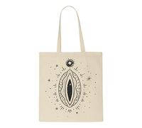 Celestial vulva art style 3 black & white (yoni print - female anatomy) tote bag shopper - natural
