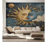 Celestial Wallpaper - Bohemian Sun and Moon Wall Mural 150x105 cm (W x H), Non-Woven Photo Wallpaper Mural for Bedroom, Living Room, Hallway, Home Decor Y&W17