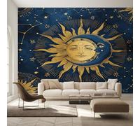 Celestial Wallpaper for Living Room, Retro Sun Moon Wall Mural for Bedroom 130x80 cm, Non-Woven Photo Wallpaper, Home Decor D&O132