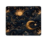 Celestial Waves Mouse Pad, Gold Moon Sun Design, Non-Slip Washable Gaming Mousepad for Home and Office Computer, Laptop Square 8x10 Inch