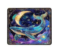 Celestial Whale Blue Galaxy Desk Mouse Pad, Night Sky Ocean Design Stitched Edge Mousepad, Rubber Non-Slip Washable Gaming Mouse Pad for Home and Office Computer, Laptop Square 8x10 Inch