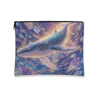 Celestial Whale Makeup Bag, Cosmic Ocean Humpback Cosmetics Travel Pouch for Women, Portable Small Canvas Zipper Organizer, Beach Trip Gift Skincare Toiletry Bag, Cosmic Blue, 7x9 Inch