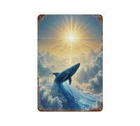 Celestial Whale Rising Toward The Sun Tin Signs Decor Retro Metal Wall Plaque Man Cave 11.8"x7.9"
