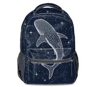 Celestial Whale Shark Backpack - Midnight Marineism Aesthetic Daypack for University Students, Stippling Art School Bag 16 inch
