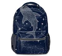 Celestial Whale Shark Backpack - Midnight Marineism Aesthetic Daypack for University Students, Stippling Art School Bag 16 inch