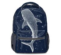 Celestial Whale Shark Backpack - Midnight Marineism Aesthetic Daypack for University Students, Stippling Art School Bag 16 inch
