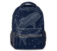 Celestial Whale Shark Backpack - Midnight Marineism Aesthetic Daypack for University Students, Stippling Art School Bag 16 inch