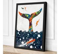 Celestial Whale Tail Eclectic Canvas Wall Art Print 30x20 Inch