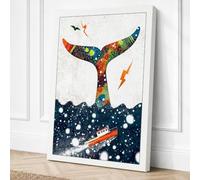 Celestial Whale Tail Eclectic Canvas Wall Art Print 30x20 Inch