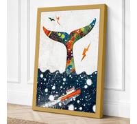 Celestial Whale Tail Eclectic Canvas Wall Art Print 30x20 Inch