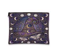 Celestial Witchy Moon Phase Witch Hat Fanciful Makeup Bag 7x9 Inch | Celestial Moon Phase Pattern, Cosmetic Bag, Stained Glass Aesthetic, Mystical Moth Accents, Gothic Home Decor Inspiration