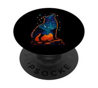 Celestial Wolf Under Starlit Peaks, Cosmic Art PopSockets Adhesive PopGrip