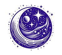Celestial yin yang and Depicting a Crescent Moon Stars and Planets in a Cosmic Circle Fine Carving Decals 54.6x56cm Tattoo Culture DarkBlue