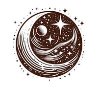 Celestial yin yang and Depicting a Crescent Moon Stars and Planets in a Cosmic Circle Fine Carving Decals 67.2x69cm Waterproof Coffee