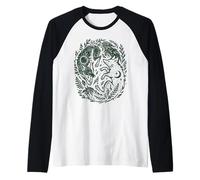 Celestial Yin-Yang Fox Sun and Moon Boho Woodland Art Raglan Baseball Tee
