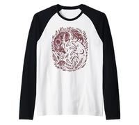 Celestial Yin-Yang Fox Sun and Moon Boho Woodland Art Raglan Baseball Tee
