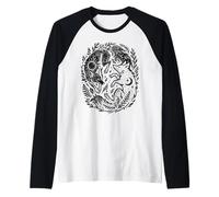 Celestial Yin-Yang Fox Sun and Moon Boho Woodland Art Raglan Baseball Tee