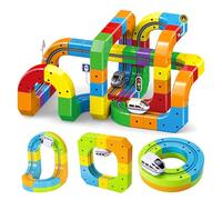 CelestiMingle Clickrail Electric Train Set, 51PCS Magnetic Cube Track, Gravity-Defying Motorized Train with 3D Embedded Layouts, DIY Building Track Toy for Kids Boys & Girls (C)