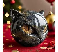 CelestiMingle Luxury Black Cat Ornament, Halloween Black Stone Sculpture for Cat Lovers, Hand-Carved Crystals and Healing Stones Carved for Home Desk Decor, Good Luck Gifts for Christmas (A)