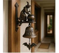CelestiMingle Vintage Halloween Witch Doorbell - Cast Iron Decorative Bell with Witch Brewing Magic Design, Outdoor/Front Door/Porch/Garden Gothic Halloween Decoration (A)