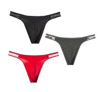 CELESTIX 3 Pcs Men's Cotton Thong - Sexy Low Rise G-String T-Back for Sports Black/Grey/Red((L)