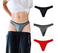 CELESTIX Men's Cotton Thong Underwear 3-Pack with 3D Pouch Support - T-Back Athletic Design for Sports Black/Grey/Red 3 Psc(L)