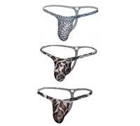 CELESTIX Men's Leopard Print Thong Ice Silk| Fashionable Print, Stretchy Fabric, Sexy Wild Charm 3 Pack(XXL)