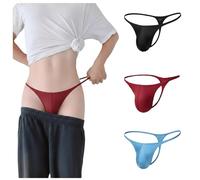CELESTIX Men's Shiny Nylon T-Back Thong - Low Rise Thin Strap Underwear with Supportive 3D Contour Pouch - Sleek, Silky & Breathable G-String Black/Blue/Burgundy(L)