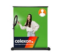 celexon Greenscreen Mobile pull-up Chroma-Key 110" | 200x190 cm 1:1 | Photo-video background for Zoom calls, Tiktok content & gaming streams | Lightweight roll-up stand with scissor joint