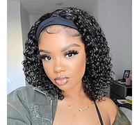 Celiarita Deep Wave Headband Human Hair Wig 12 Inch No Lace Wig Brazilian Virgin Hair Machine Made Glueless D