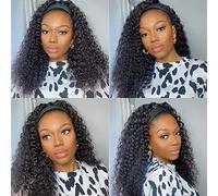 Celiarita Human Hair Wig with Headband Deep Wave 20 Inch Glueless Machine Made Lace Wigs for Black Women 150% Density