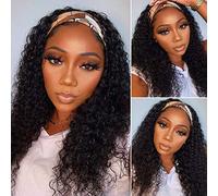 Celiarita Wig with Headband Human Hair Deep Wave 18 Inch No Lace Wig Machine Made Wig Glueless Curly Hair Half Wig P