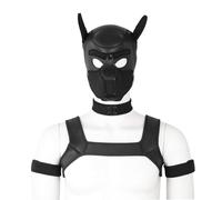 CelILucky Adults Neoprene Puppy Hood Custom Animal HeadMask Novelty Costume Dog Hood Mask,Collar,Armband andHarness Set (Black), Average size