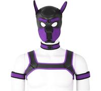 CelILucky Adults Neoprene Puppy Hood Custom Animal HeadMask Novelty Costume Dog Hood Mask,Collar,Armband andHarness Set (Purple), Average size