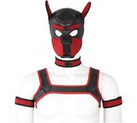 CelILucky Adults Neoprene Puppy Hood Custom Animal HeadMask Novelty Costume Dog Hood Mask,Collar,Armband andHarness Set (Red), Average size