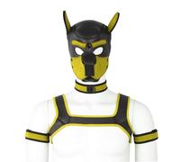CelILucky Adults Neoprene Puppy Hood Custom Animal HeadMask Novelty Costume Dog Hood Mask,Collar,Armband andHarness Set (Yellow)