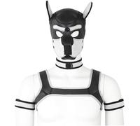 CelILucky Adults Neoprene Puppy Hood Custom Animal HeadMask Novelty Costume Dog Hood Mask,Collar,Armband andHarness Set (White), Average size